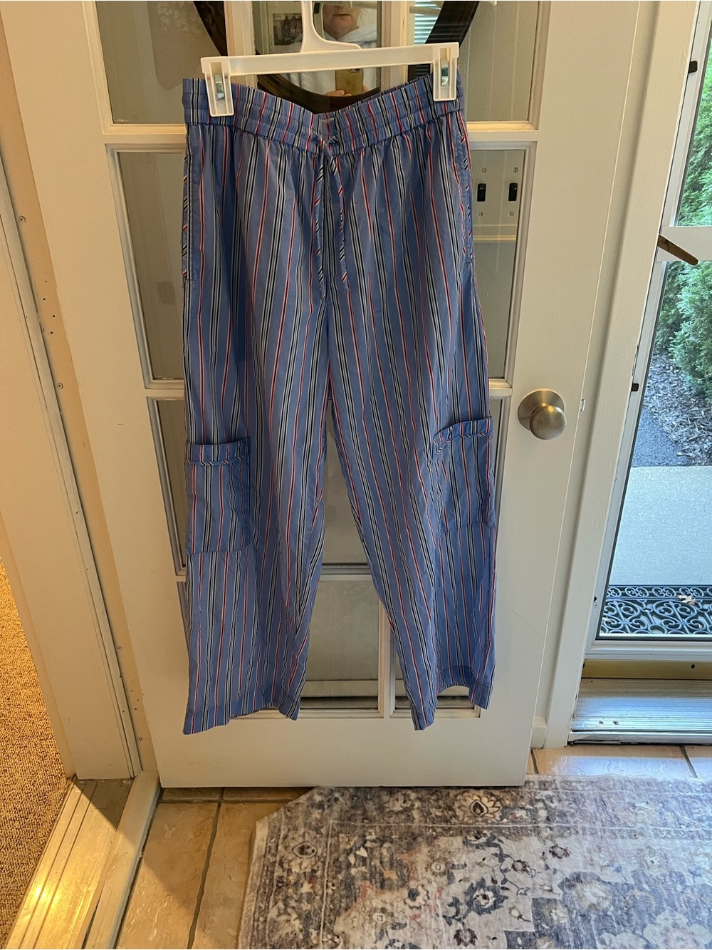 Damson Madder Women's Blue Striped Relaxed Cargo Trousers